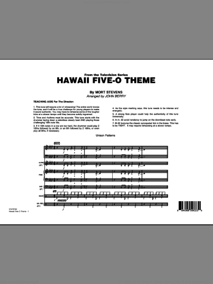 Hawaii Five-O Theme (COMPLETE) sheet music for jazz band by John Berry, Mort Stevens and The Ventures, intermediate skill level