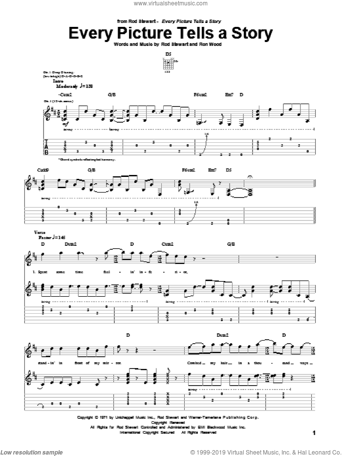 Every Picture Tells A Story sheet music for guitar (tablature) by Rod Stewart and Ron Wood, intermediate skill level