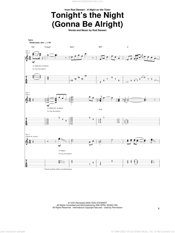 Tonight's The Night (Gonna Be Alright) sheet music for guitar (tablature) by Rod Stewart and Janet Jackson, intermediate skill level