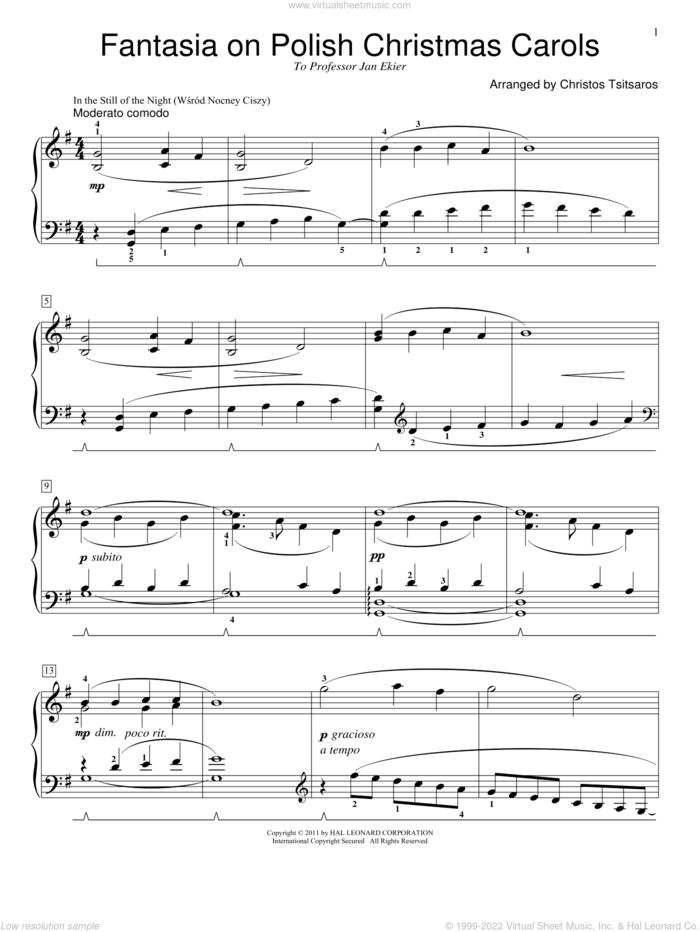 Fantasia On Polish Christmas Carols sheet music for piano solo (elementary) by Christos Tsitsaros, beginner piano (elementary)