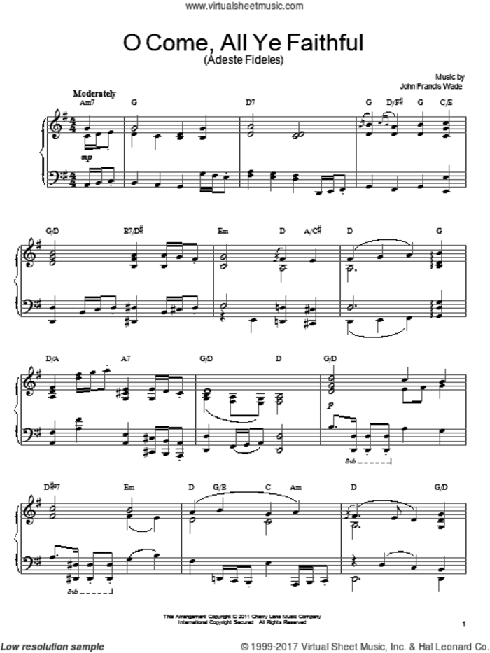 O Come, All Ye Faithful (Adeste Fideles) [Gospel version] sheet music for piano solo by John Francis Wade and Frederick Oakeley, intermediate skill level