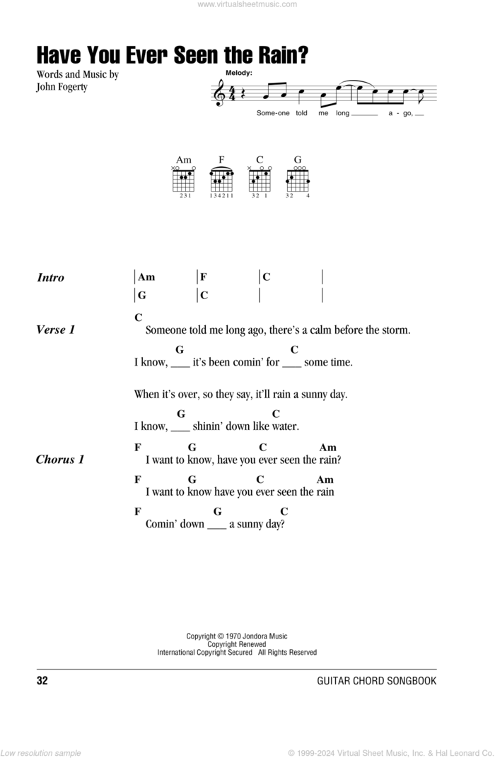 Have You Ever Seen The Rain? sheet music for guitar (chords) by Creedence Clearwater Revival and John Fogerty, intermediate skill level