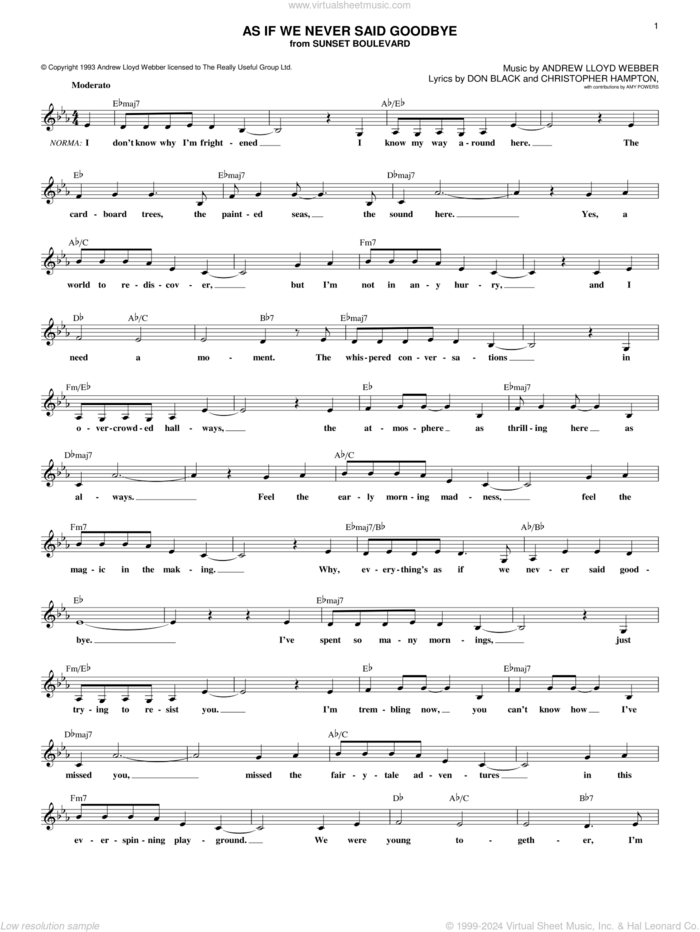 As If We Never Said Goodbye sheet music for voice and other instruments (fake book) by Andrew Lloyd Webber, Sunset Boulevard (Musical), Christopher Hampton and Don Black, intermediate skill level