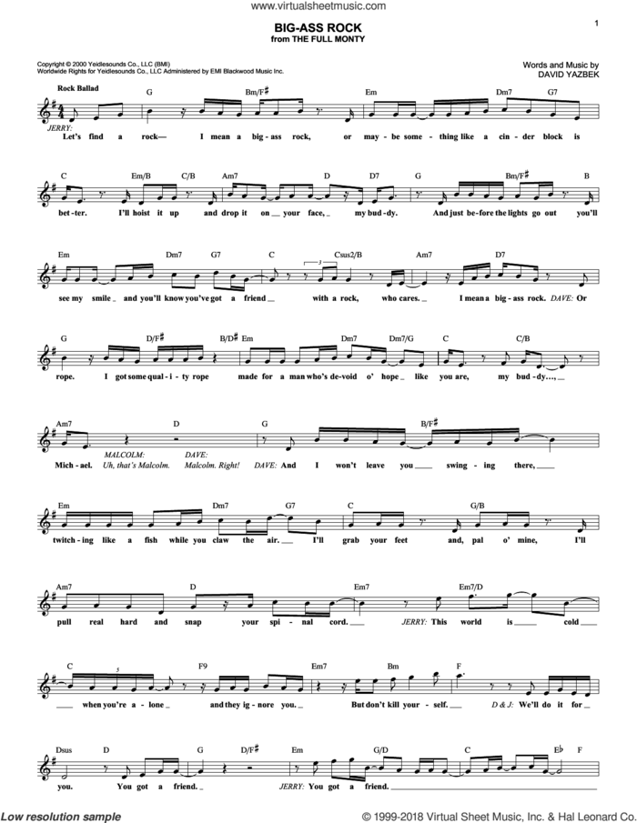 Big-Ass Rock (from The Full Monty) sheet music for voice and other instruments (fake book) by David Yazbek, intermediate skill level