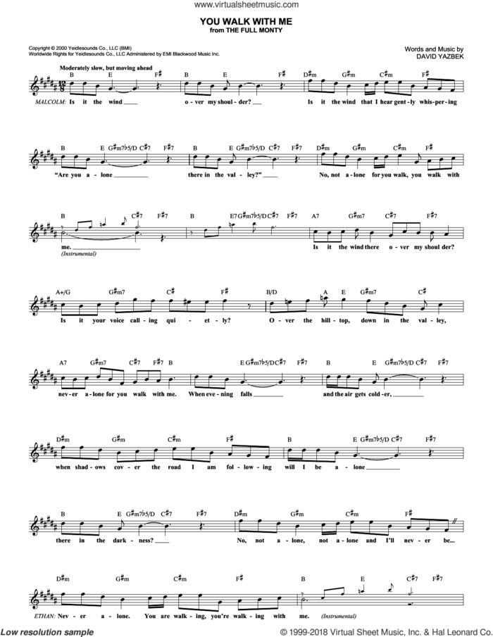 You Walk With Me sheet music for voice and other instruments (fake book) by David Yazbek and The Full Monty (Musical), intermediate skill level