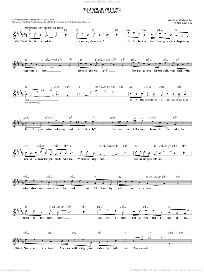 You Walk With Me (from The Full Monty) sheet music for voice and other instruments (fake book) by David Yazbek and The Full Monty (Musical), intermediate skill level
