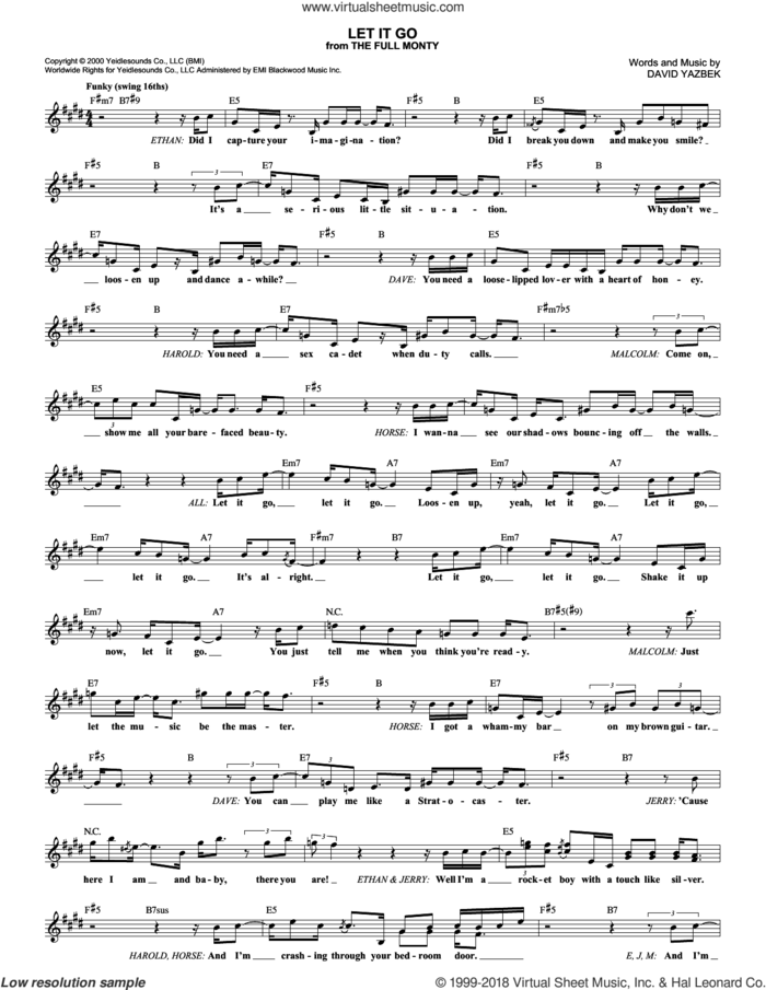 Let It Go sheet music for voice and other instruments (fake book) by David Yazbek, intermediate skill level