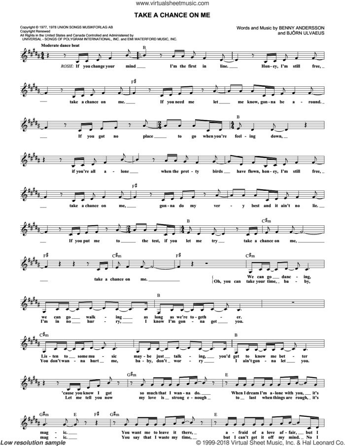Take A Chance On Me sheet music for voice and other instruments (fake book) by ABBA, Mamma Mia! (Musical), Benny Andersson and Bjorn Ulvaeus, intermediate skill level