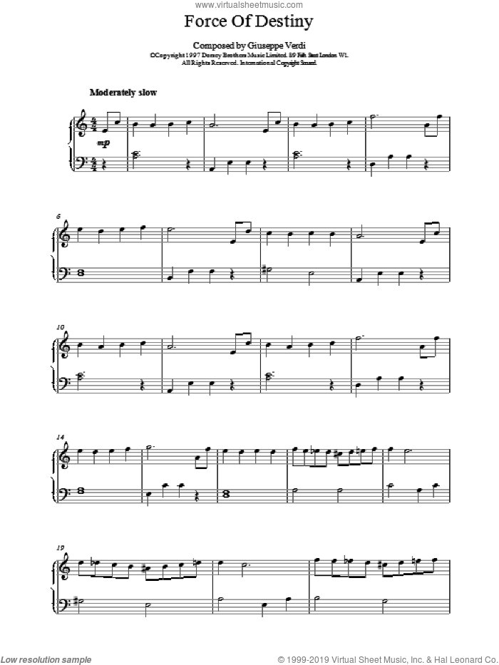 Force Of Destiny sheet music for piano solo by Giuseppe Verdi, classical score, intermediate skill level
