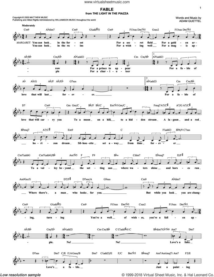 Fable (from The Light In The Piazza) sheet music for voice and other instruments (fake book) by Adam Guettel and The Light In The Piazza (Musical), intermediate skill level