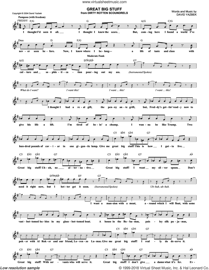 Great Big Stuff sheet music for voice and other instruments (fake book) by David Yazbek and Dirty Rotten Scoundrels (Musical), intermediate skill level