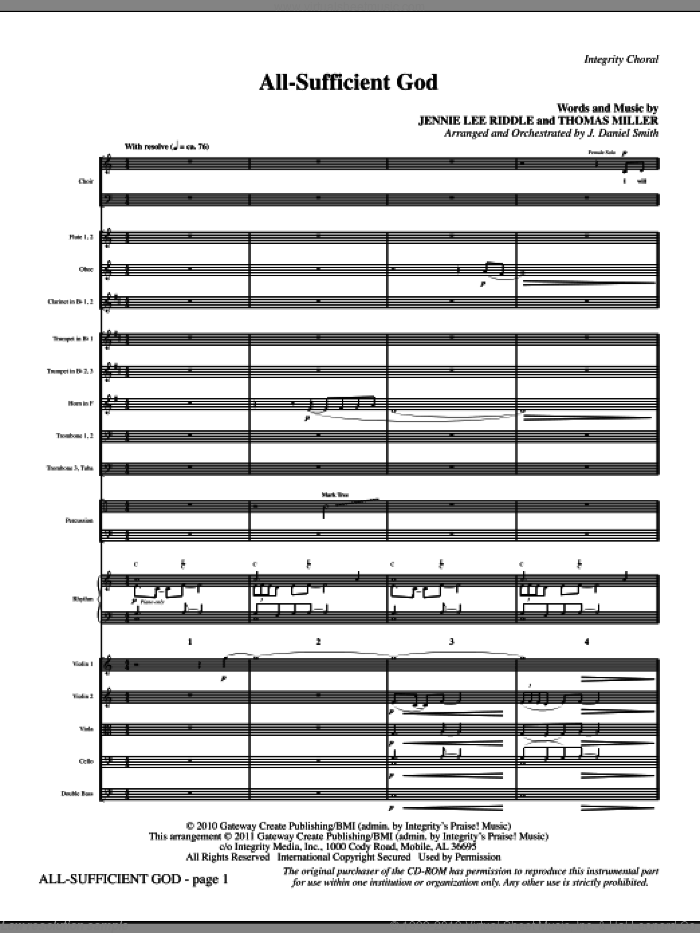 All-Sufficient God (complete set of parts) sheet music for orchestra/band (Orchestra) by J. Daniel Smith, Jennie Lee Riddle and Thomas Miller, intermediate skill level