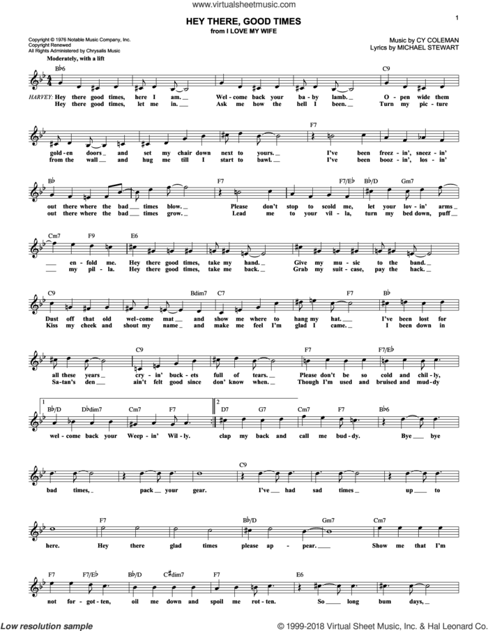 Hey There, Good Times sheet music for voice and other instruments (fake book) by Michael Stewart and Cy Coleman, intermediate skill level