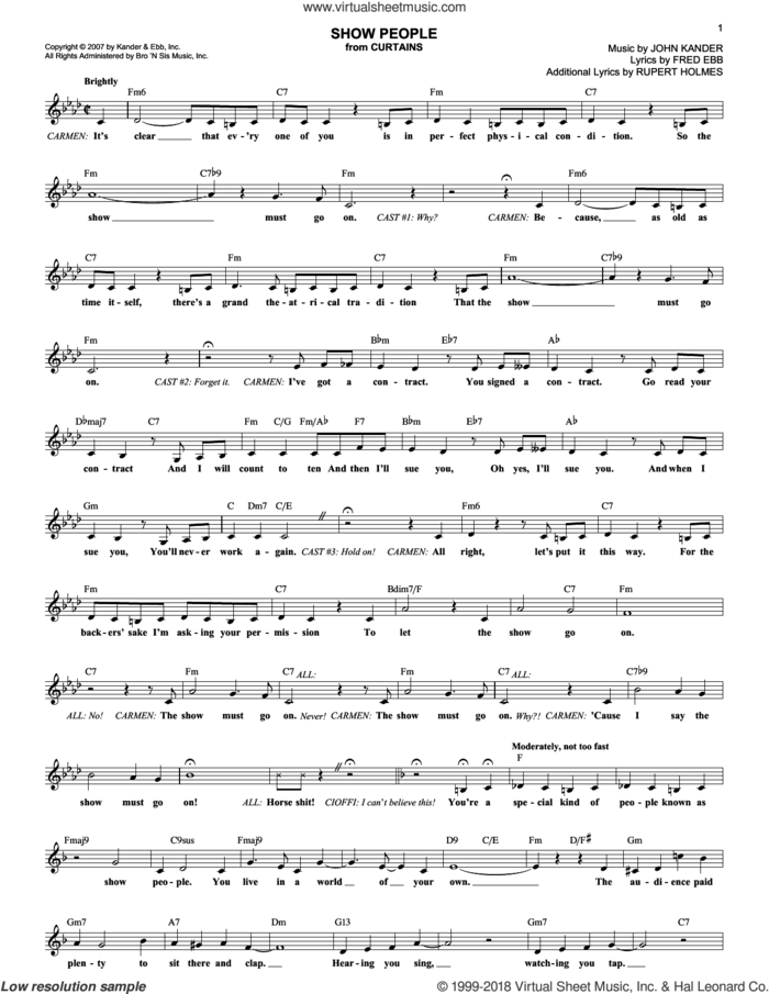 Show People sheet music for voice and other instruments (fake book) by Kander & Ebb, Fred Ebb, John Kander and Rupert Holmes, intermediate skill level