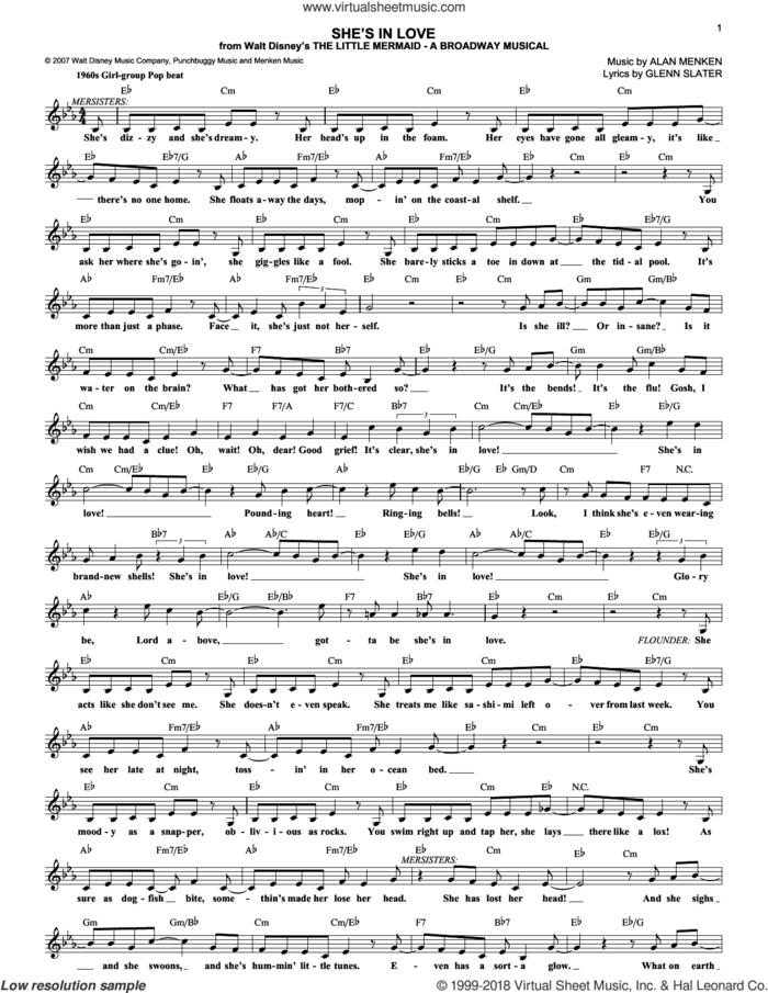 She's In Love sheet music for voice and other instruments (fake book) by Alan Menken, The Little Mermaid (Musical) and Glenn Slater, intermediate skill level