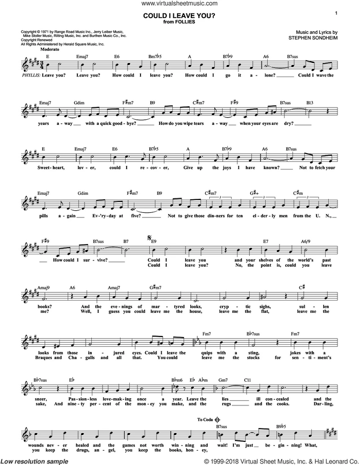 Could I Leave You? sheet music for voice and other instruments (fake book) by Stephen Sondheim, intermediate skill level