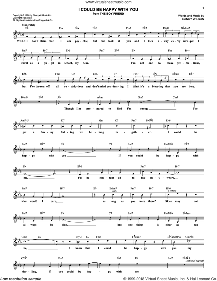 I Could Be Happy With You sheet music for voice and other instruments (fake book) by Sandy Wilson, intermediate skill level