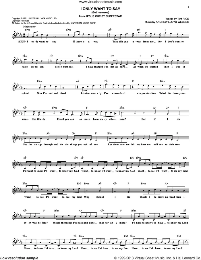I Only Want To Say (Gethsemane) sheet music for voice and other instruments (fake book) by Andrew Lloyd Webber, Jesus Christ Superstar (Musical) and Tim Rice, intermediate skill level