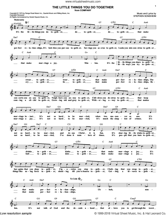 The Little Things You Do Together sheet music for voice and other instruments (fake book) by Stephen Sondheim and Company (Musical), intermediate skill level