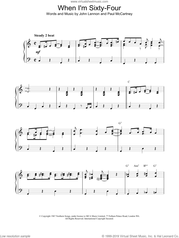 When I'm Sixty-Four sheet music for piano solo by Paul McCartney, The Beatles and John Lennon, intermediate skill level