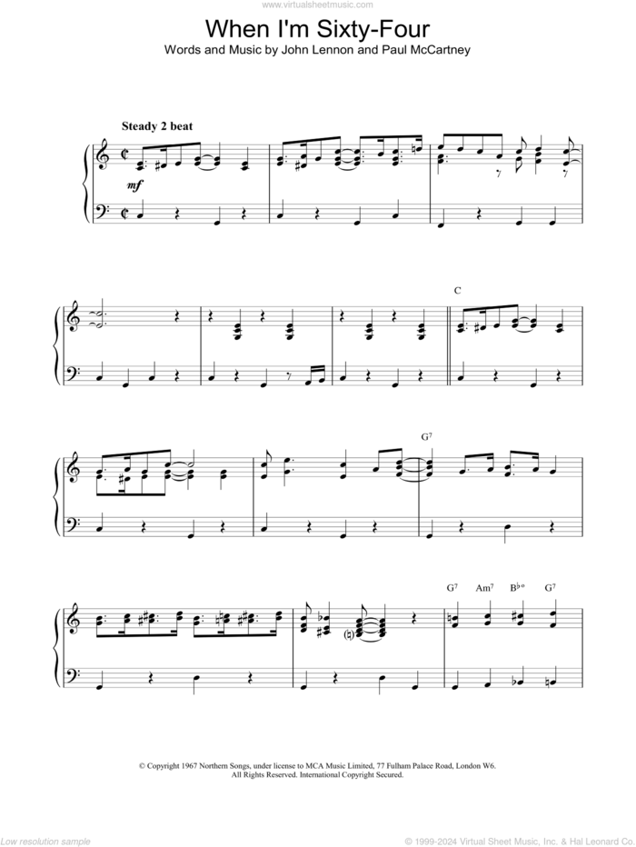 When I'm Sixty-Four sheet music for piano solo by Paul McCartney, The Beatles and John Lennon, intermediate skill level