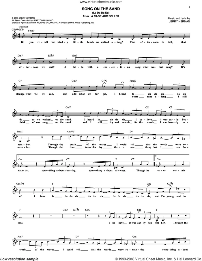 Song On The Sand (La Da Da Da) sheet music for voice and other instruments (fake book) by Jerry Herman, intermediate skill level