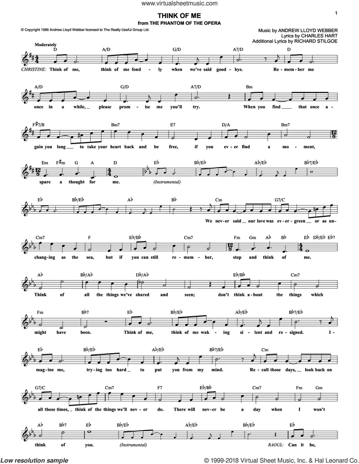 think of me sheet music broadway think of me sheet music broadway