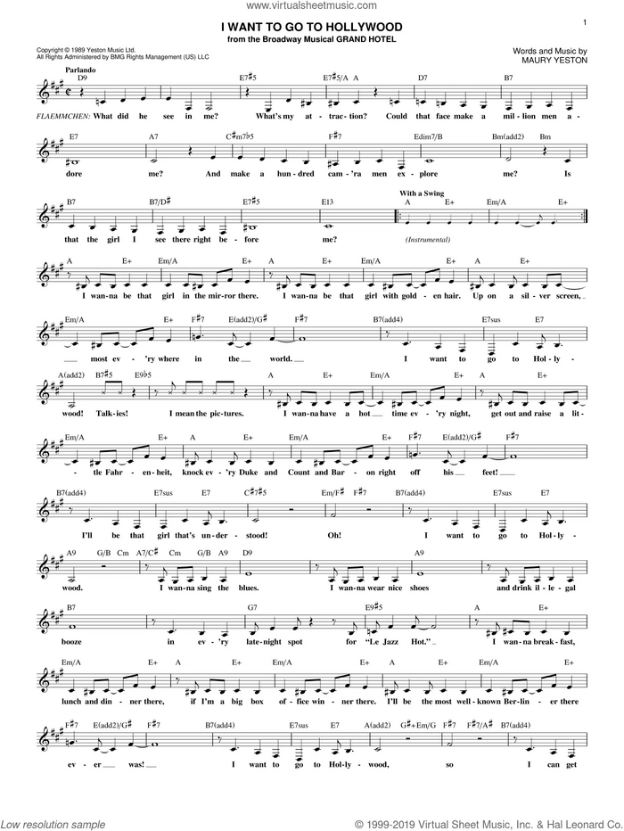 I Want To Go To Hollywood (from Grand Hotel: The Musical) sheet music for voice and other instruments (fake book) by Maury Yeston, intermediate skill level