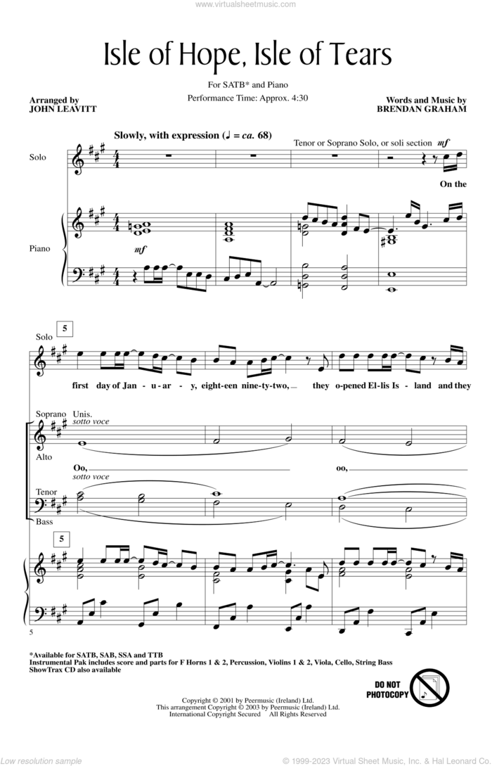 Isle Of Hope, Isle Of Tears sheet music for choir (SATB: soprano, alto, tenor, bass) by Brendan Graham and John Leavitt, intermediate skill level