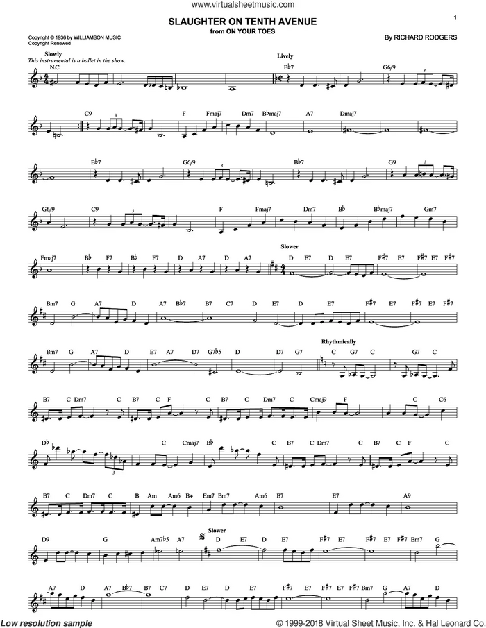 Slaughter On Tenth Avenue sheet music for voice and other instruments (fake book) by Richard Rodgers, intermediate skill level