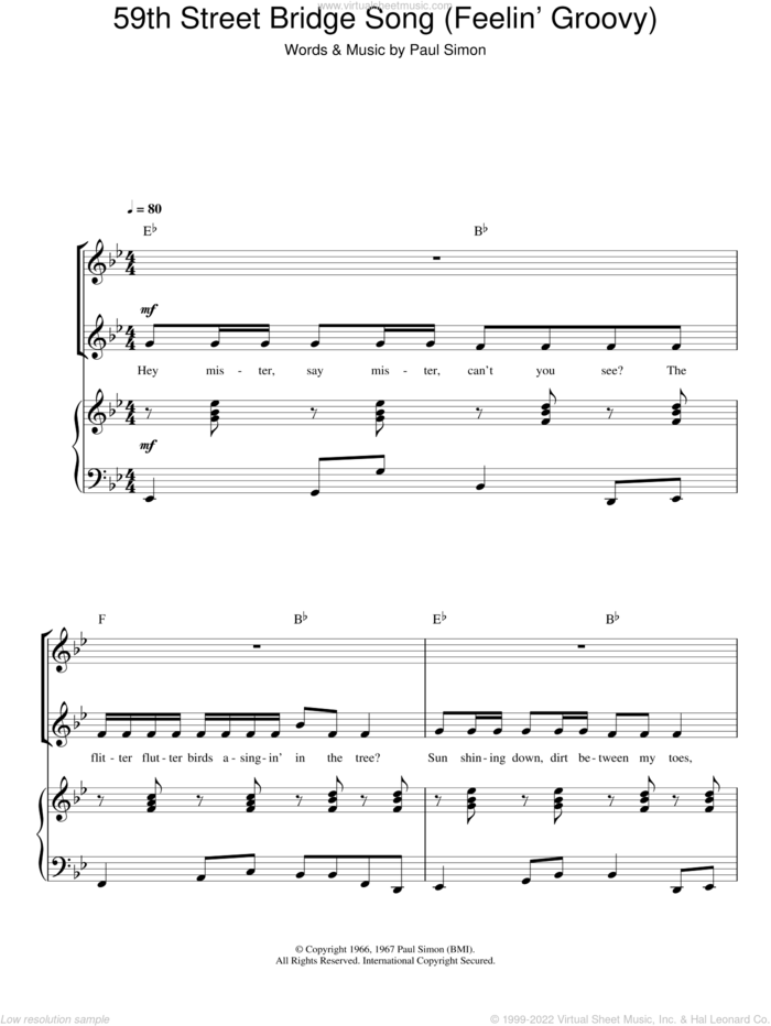 The 59th Street Bridge Song (Feelin' Groovy) (arr. Rick Hein) sheet music for choir (2-Part) by Simon & Garfunkel, Rick Hein and Paul Simon, intermediate duet