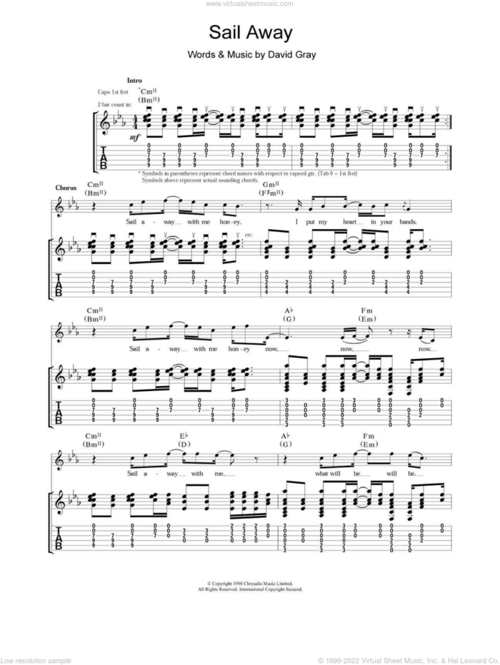 Sail Away sheet music for guitar (tablature) by David Gray, intermediate skill level