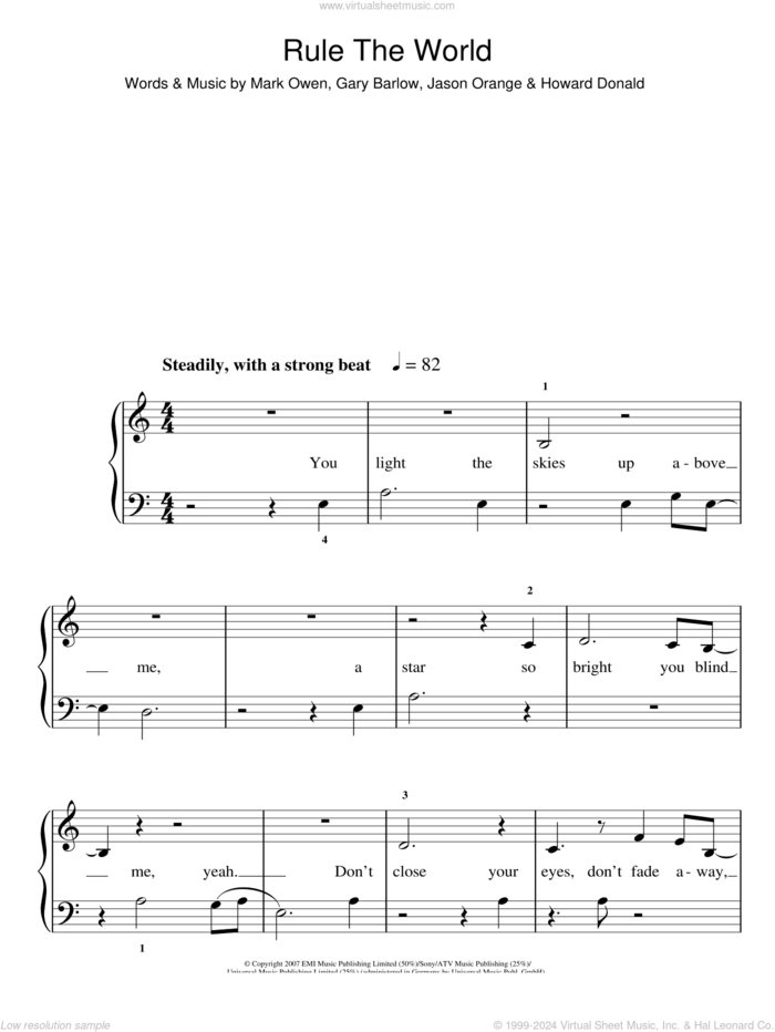 Rule The World sheet music for piano solo by Take That, Gary Barlow, Howard Donald, Jason Orange and Mark Owen, easy skill level