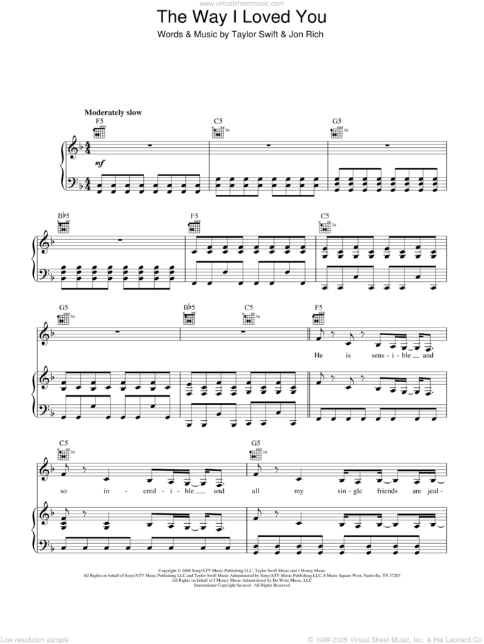 The Way I Loved You sheet music for voice, piano or guitar by Taylor Swift and John Rich, intermediate skill level