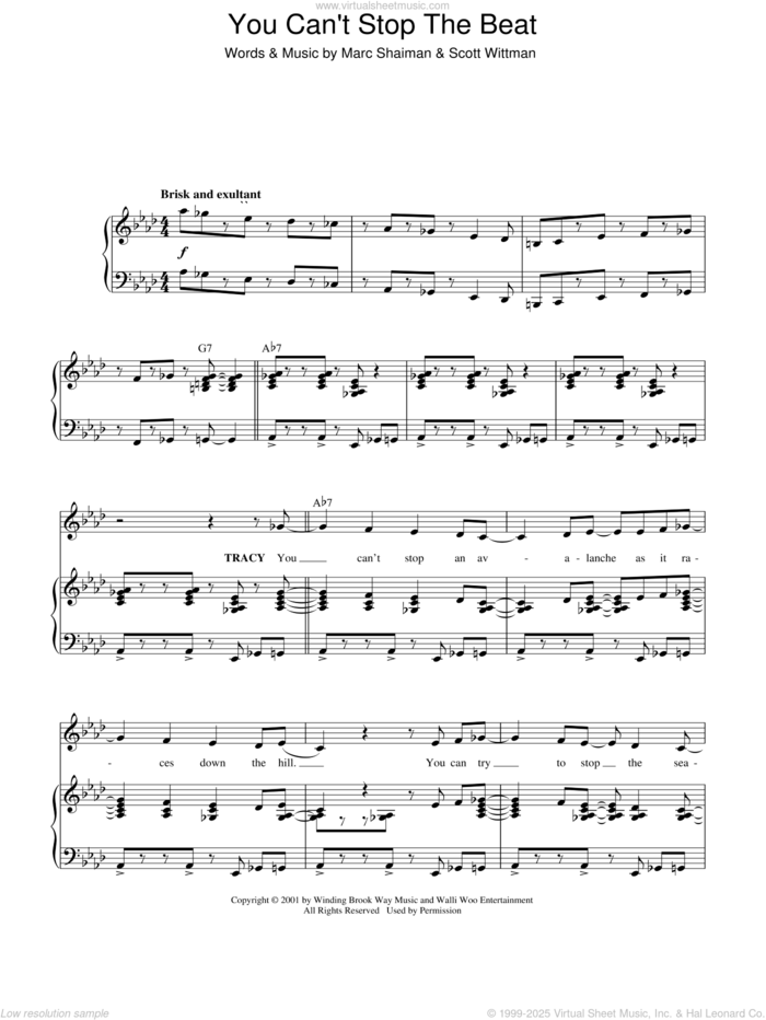 You Can't Stop The Beat sheet music for voice, piano or guitar by Marc Shaiman, Hairspray (Musical) and Scott Wittman, intermediate skill level