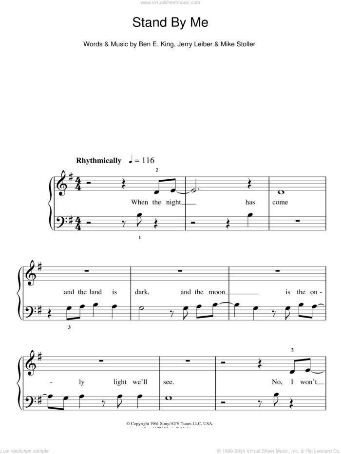 Stand By Me sheet music for piano solo by Ben E. King, Jerry Leiber and Mike Stoller, easy skill level
