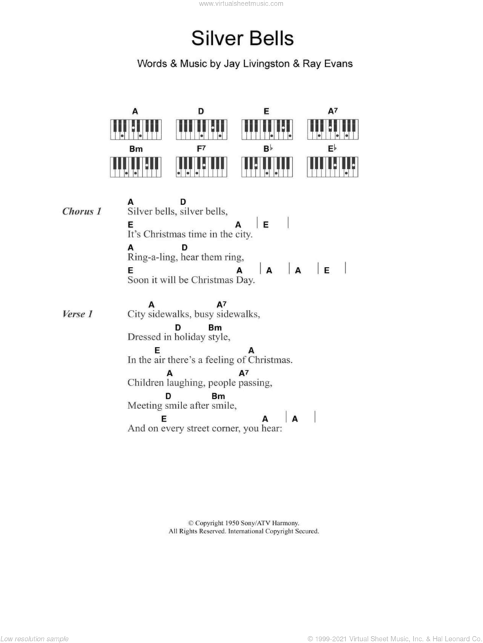 Silver Bells sheet music for piano solo (chords, lyrics, melody) by Jerry Vale, Jay Livingston and Ray Evans, intermediate piano (chords, lyrics, melody)