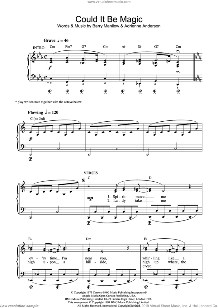 Could It Be Magic sheet music for voice, piano or guitar by Barry Manilow, intermediate skill level