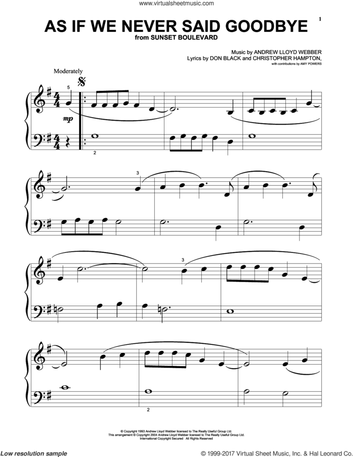 As If We Never Said Goodbye (from Sunset Boulevard) sheet music for piano solo (big note book) by Andrew Lloyd Webber, Sunset Boulevard (Musical), Christopher Hampton and Don Black, easy piano (big note book)