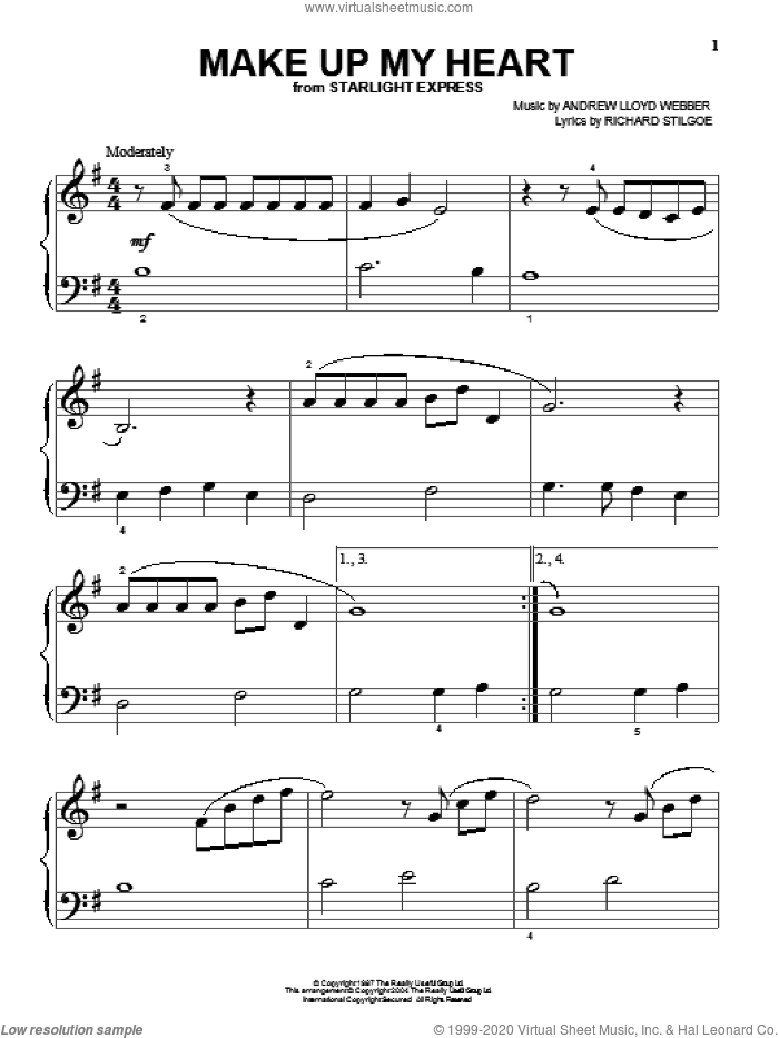 Make Up My Heart sheet music for piano solo by Andrew Lloyd Webber and Richard Stilgoe, beginner skill level