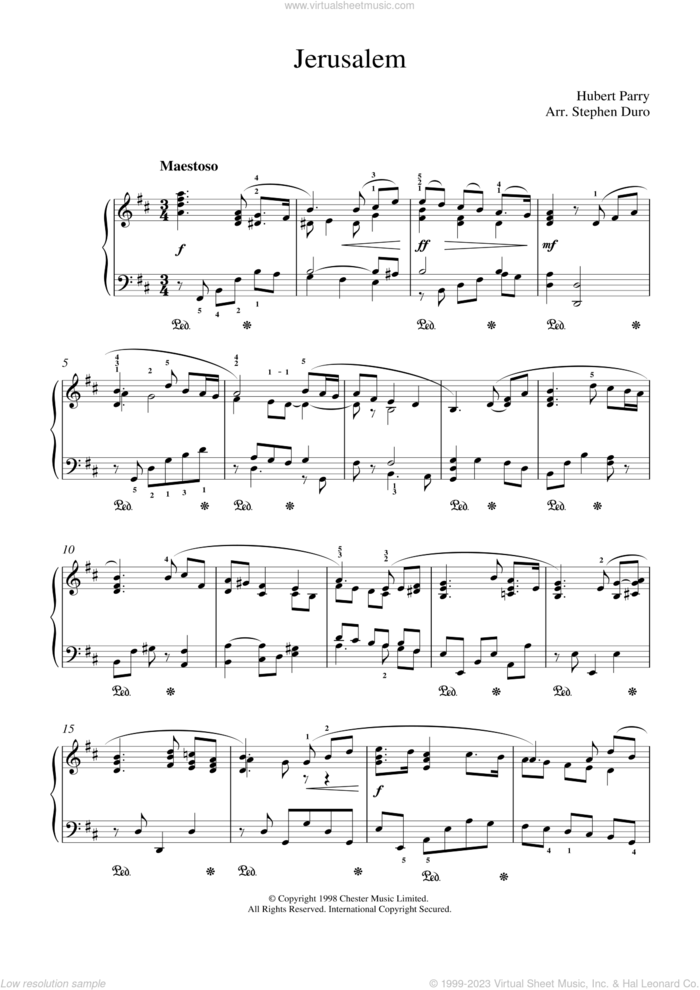 Jerusalem sheet music for piano solo by George Frideric Handel and Hubert Parry, classical score, intermediate skill level