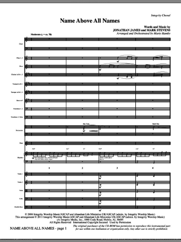 Name Above All Names (complete set of parts) sheet music for orchestra/band (Orchestra) by Marty Hamby, Jonathan James and Mark Stevens, intermediate skill level