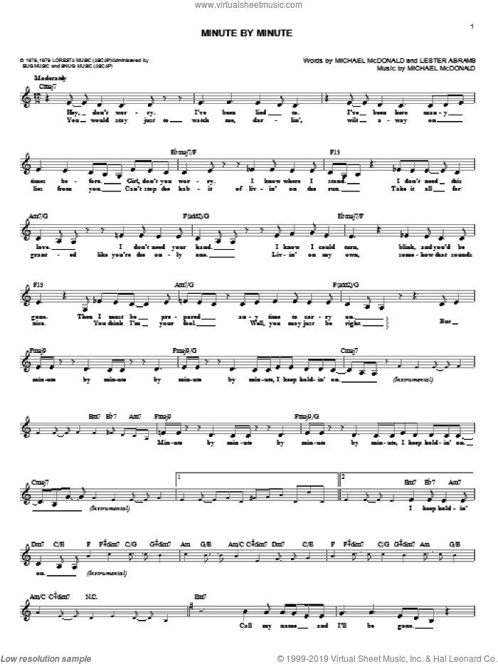 Minute By Minute sheet music for voice and other instruments (fake book) by Michael McDonald and Lester Abrams, intermediate skill level