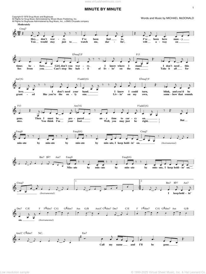 Minute By Minute sheet music for voice and other instruments (fake book) by The Doobie Brothers, Lester Abrams and Michael McDonald, intermediate skill level