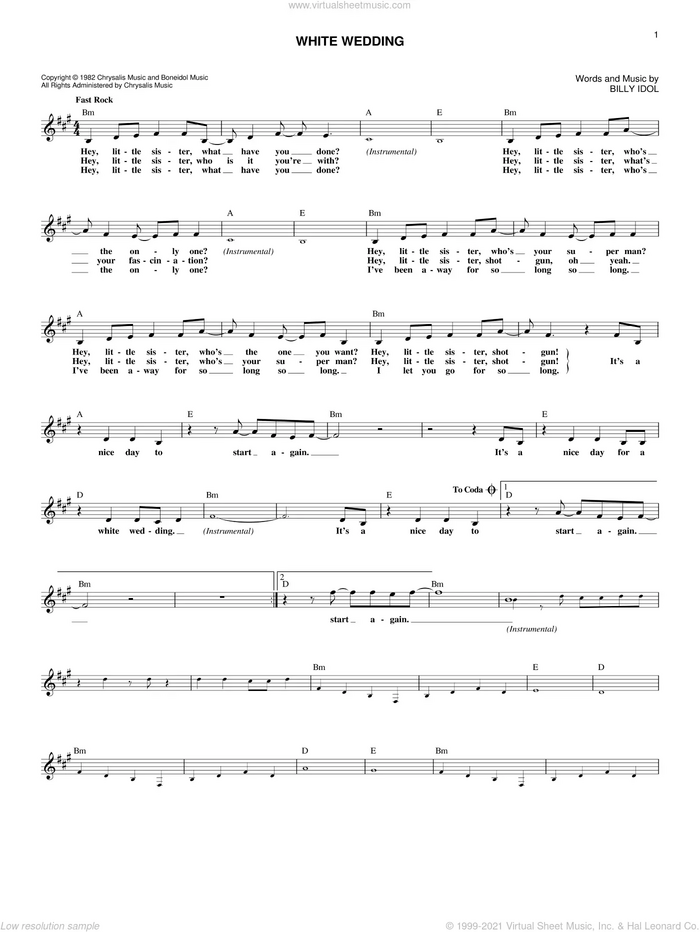 White Wedding sheet music for voice and other instruments (fake book) by Billy Idol, intermediate skill level