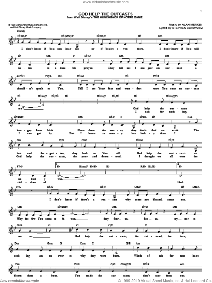 God Help The Outcasts (from The Hunchback Of Notre Dame) sheet music for voice and other instruments (fake book) by Bette Midler, Alan Menken and Stephen Schwartz, intermediate skill level