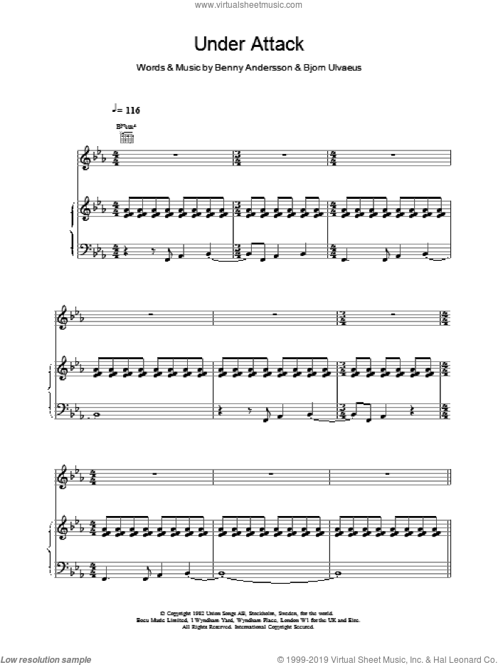 Under Attack sheet music for voice, piano or guitar by ABBA and Bjorn Ulvaeus, intermediate skill level