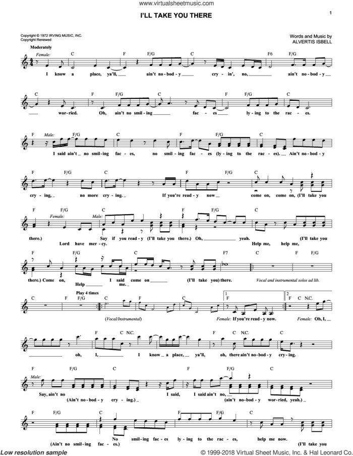 I'll Take You There sheet music for voice and other instruments (fake book) by The Staple Singers and Alvertis Isbell, intermediate skill level