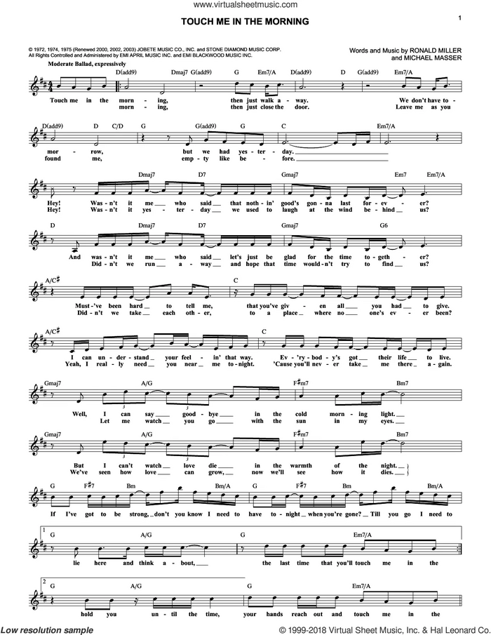 Touch Me In The Morning sheet music for voice and other instruments (fake book) by Diana Ross, Michael Masser and Ron Miller, intermediate skill level