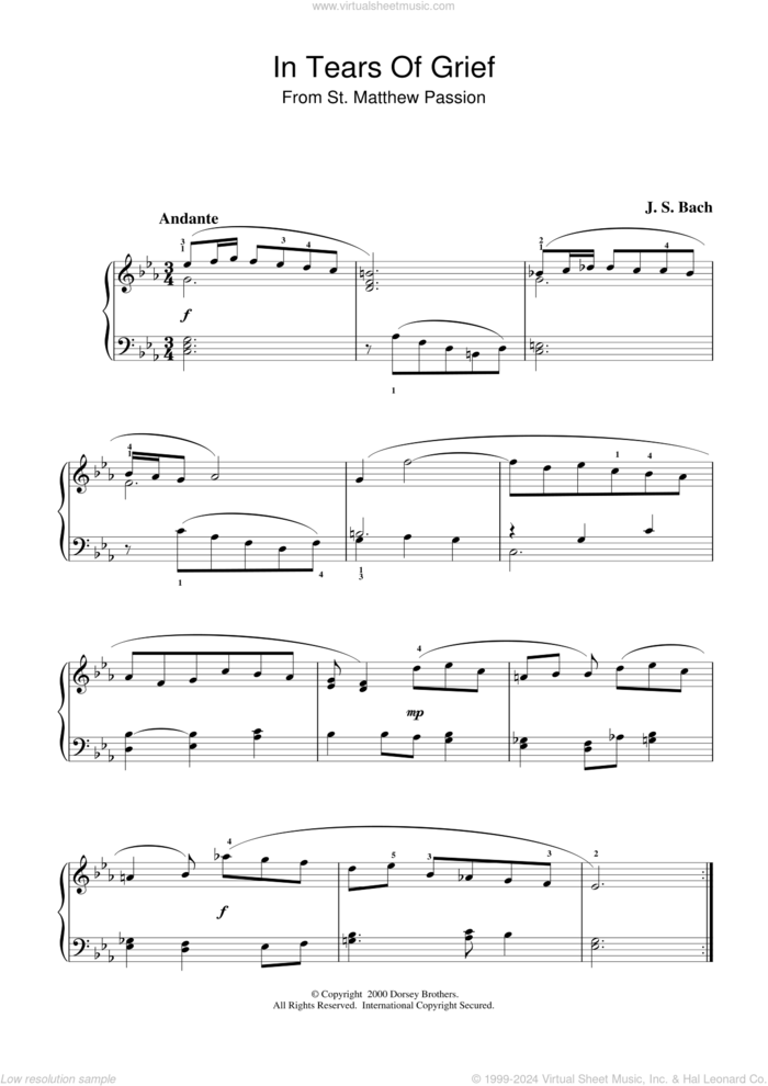 In Tears Of Grief (from St Matthew Passion) sheet music for piano solo by Johann Sebastian Bach, classical score, intermediate skill level